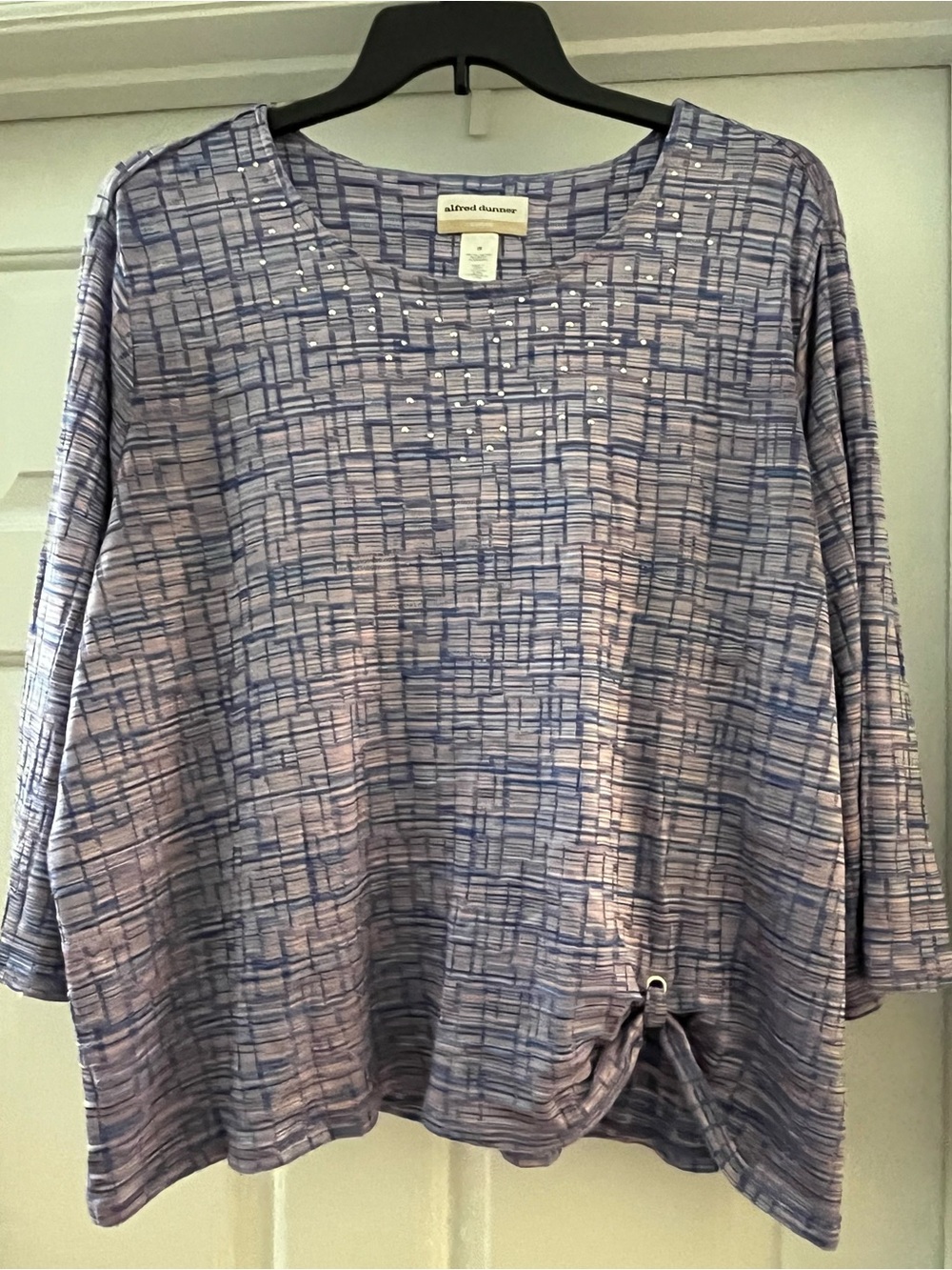 Alfred Dunner Lavender and Blue Patterned Long Sleeve Knit Top
